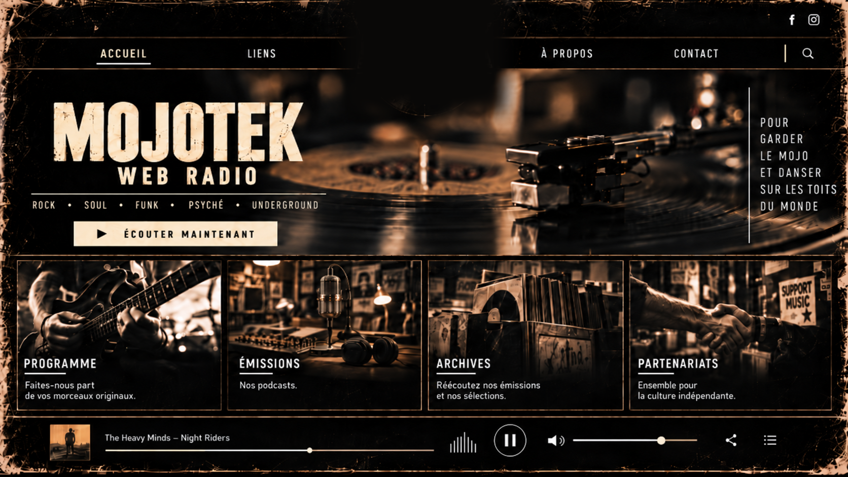 MOJOTEK Web Radio — design vintage vinyle
